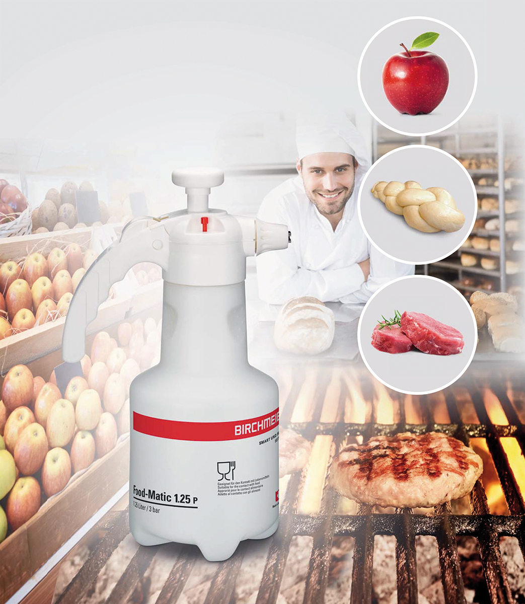 Druckspeicher-Sprühgerät, lebensmittelecht, geeignet für den Kontakt mit Lebensmitteln, Flachstrahldüse, Food-Matic 1.25 P von Birchmeier
